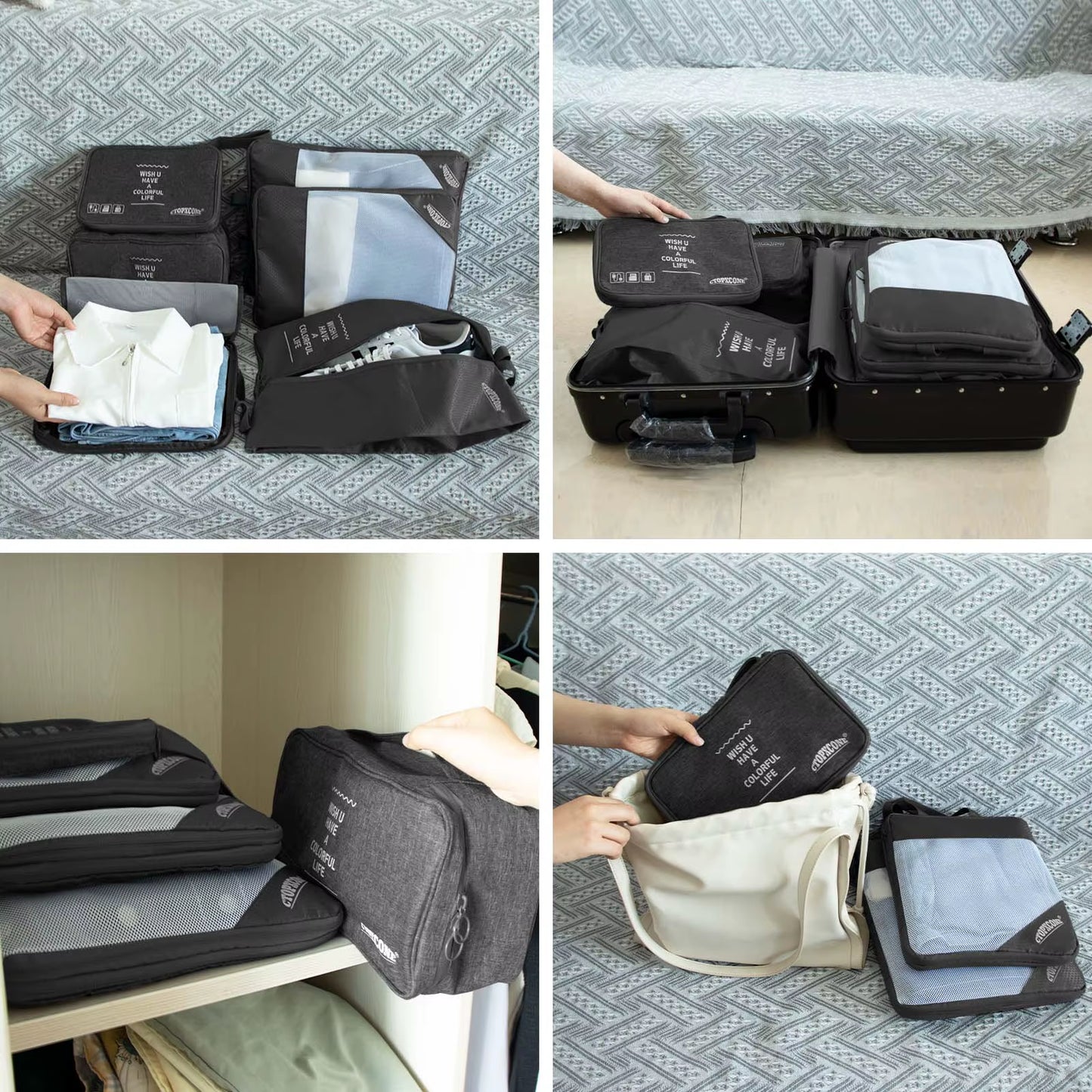 7 Set Compression Packing Cubes for Suitcases Travel Luggage Organizers with Organizer Bag Set