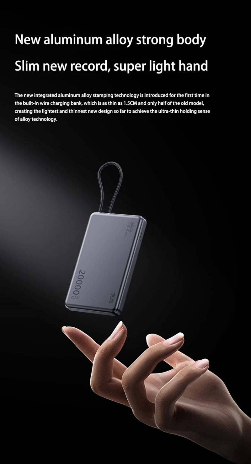 New 20000mAh Large Capacity Fast Charging Power Bank Genuine with built-in Cable Ultra-thin Compact Portable Carried on Airplane