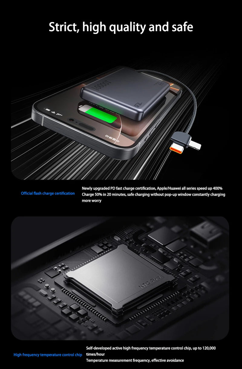 New 20000mAh Large Capacity Fast Charging Power Bank Genuine with built-in Cable Ultra-thin Compact Portable Carried on Airplane