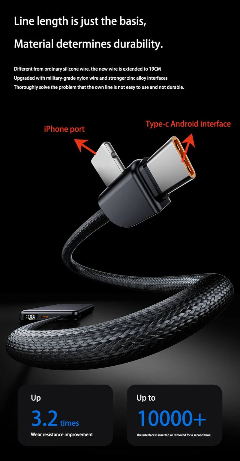 New 20000mAh Large Capacity Fast Charging Power Bank Genuine with built-in Cable Ultra-thin Compact Portable Carried on Airplane