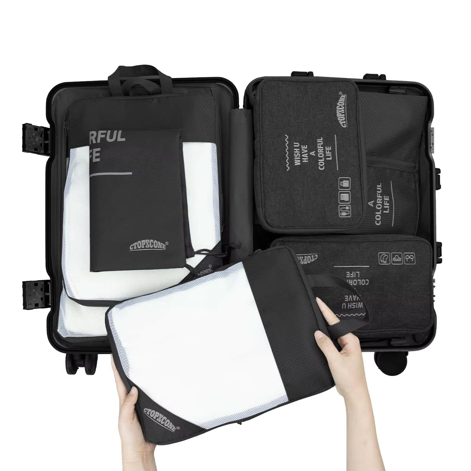 7 Set Compression Packing Cubes for Suitcases Travel Luggage Organizers with Organizer Bag Set