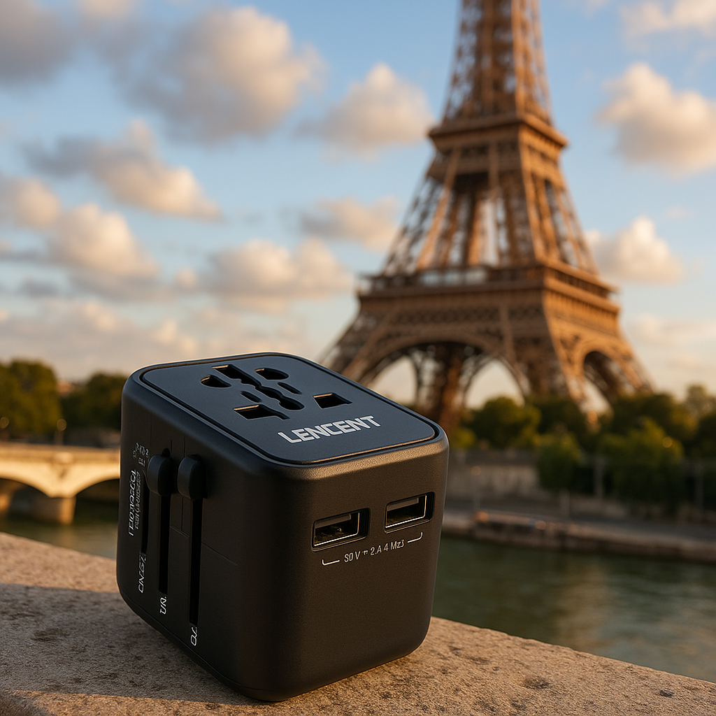 इंटरनेशनल ऑल-इन-वन ट्रैवल पावर एडाप्टर 2 USB पोर्ट के साथ EU/UK/USA/AUS 